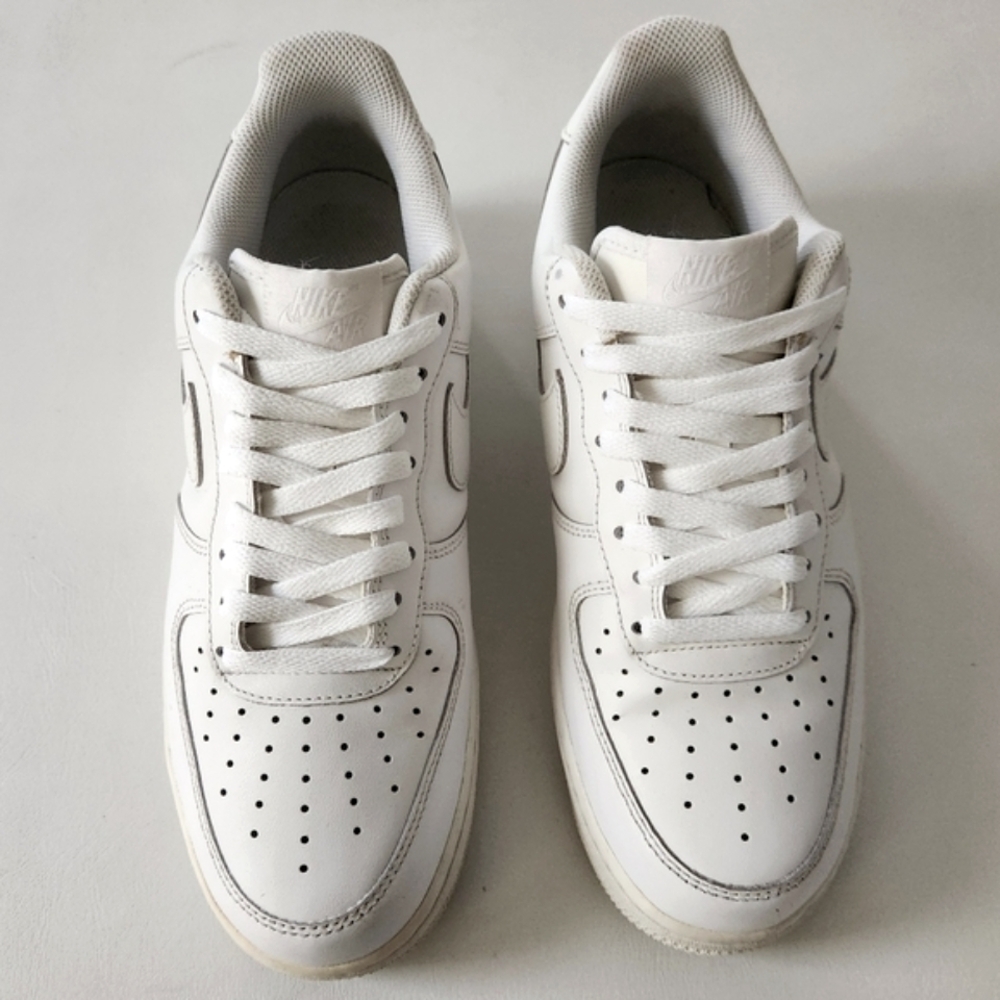 Nike Air Force 1 White Leather Sneakers - Picture 2 of 13
